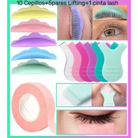 Noved 10 Cepillos+5 Pares De Pads Para Lifting+cinta Lash Pestañas