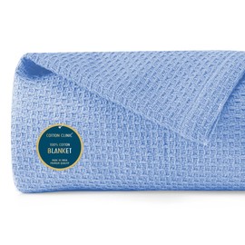 Cotton Clinic 100% Cotton Waffle Blanket Twin Size 60"x90"- Soft Lightweight Breathable Bed Blanket for All Season - Perfect Blanket Layer for Couch Bed Sofa - Elegant Home Decoration -Light Blue