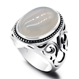 Anillos de plata de ley 925 maciza para hombre, piedra de ónix blanca para hombre, joyería alta, estilo turco, 12, Metal, Ágata