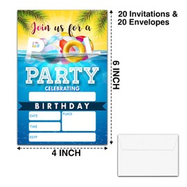 YSTEP Pool Party Birthday Invitations, 20 Invite Cards with Envelopes, 4"x6" Summer Swimming Pool Birthday Invites - D02