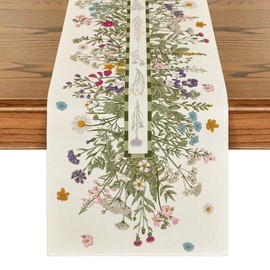Artoid Mode Vintage Wildflowers Daisy Spring Table Runner,Seasonal Summer Floral Kitchen Dining Table Decoration for Home Party Decor 13x90 Inch