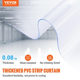VEVOR Strip Curtain, 50' Length x 8" Width x 0.08" Thickness, Clear PVC Smooth Curtain Strip Door Bulk Roll, Plastic Door Strips for Doorways of Supermarket, Garage, Warehouse, Barn, Pet Animal House