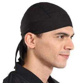 Doo Rags Skull Cap - Moisture Wicking Beanie Cap Sun UV Protection Motorcycle Helmet Liner Cap (Black+White)