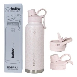 Termo Botella Termica 1.2 Lt Buffer Acero Inoxidable + Tapas - Pinky Leopard