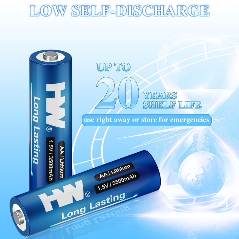 HW 4 Pack Lithium AA Batteries, 3500mAh Upgrade Capacity AA