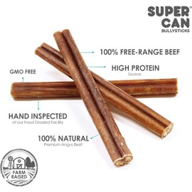 SUPER CAN BULLYSTICKS Bully Sticks for Large Dogs and Feroucious Chewers All Natural Dog Chews, Free Range Grass Fed Beef Sticks Treats. (6" Junior (25-Pack))