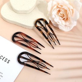 ZEYIYER 3PCS French Hair Pin, Hair Clips U Shaped Hair Pins for Women, French Barrette Hair Clips for Thin Thick Long Hair Unique 3 Internal Teeth Hair Sticks Women Vintage Hairstyle Accessories