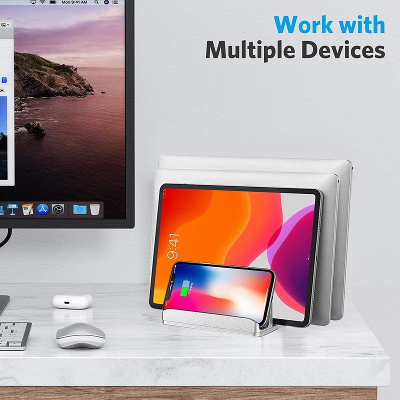 Vertical Laptop Stand,Upgraded Adjustable 4 Slots Laptop Stands, Desktop Aluminum