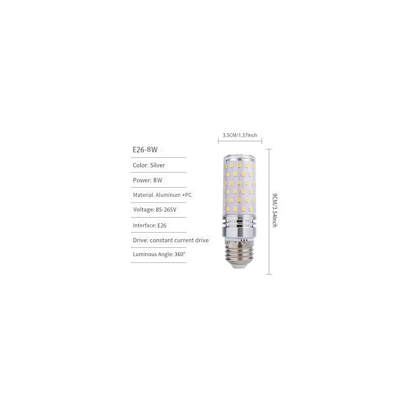 ANYPOWK 8W LED Corn Light Bulb - Equivalent 60W Incandescent,