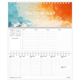 SKYDUE Desk Calendar 2026 Landscape, Calendar 2025 Desk Calendar, Weekly Calendar from July 2025 to December 2026, Standing Calendar with 1 Week 2 Pages, Calendar 29.7 x 11.7 cm (Orange)