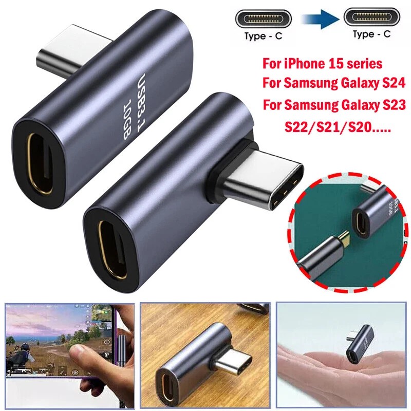 Universal 90 Degree USB-C Male to USB-C Female Adapter Data