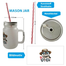 Otter with Sunglasses and Straw Hat Mason Jar Handle Drinking Glass with Lid with Saying Hot Hotter Otter A Cool Statement for Animal Lovers Who Like to Relax