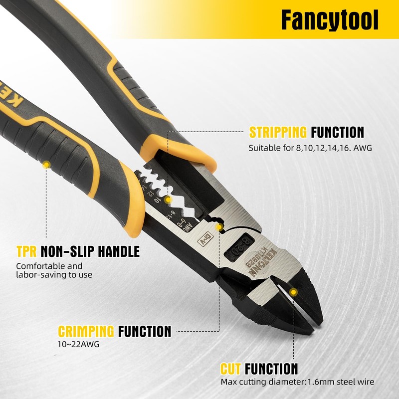 Fancytool Multi-Function Diagonal Pliers, 8-inch 4-in-1 Cr-V Steel Heavy Duty