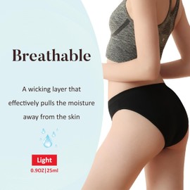 AIRCUTE Washable Absorbent Urinary Incontinence Underwear for Women Girl Bikini Leakproof Panty for Leakage Flow 25ml, 3 Pack (Medium, Black)