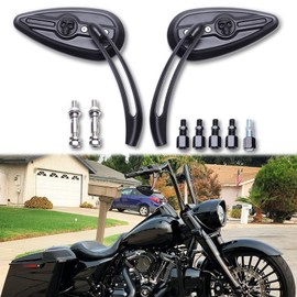 8mm/10mm Motorcycle Skull Rearview Mirrors For Harley Touring Road King Street Glide Dyna Suzuki Kawasaki