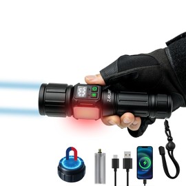 ZARLURY Linterna LED Recargable con Luz Lateral COB en Amarillo y Rojo, 6000 Lúmenes Lámpara de Mano para Camping, Ajustable e Impermeable, con Puerto USB Tipo C