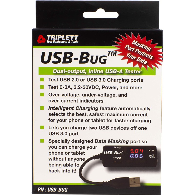 Triplett USB-Bug Dual-Output Inline USB-A Tester with Data Masking Port