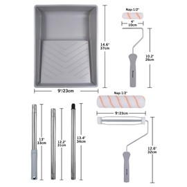 ROLLINGDOG Paint Roller Kit with Extension Pole - 9 Inch Paint Roller with Tray, 4Inch Mini Rollers,Stainless Steel Extension Pole (3ft)