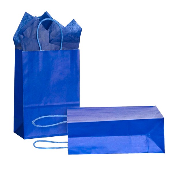 AZOWA Royal Blue Gift Bags with Tissue Paper Medium Royal