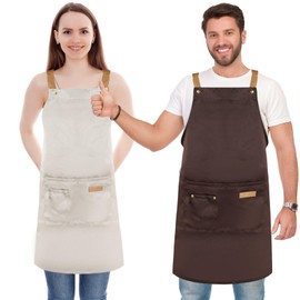Women's smock apron, pack of 2 waterproof barbecue apron, cooking apron men with 2 pockets, garden apron, barbecue apron, kitchen apron, kitchen apron, apron, work apron, for men, waiters, white black