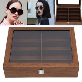 WANLECY Wooden Sunglasses Organizer for Men Women, Multiple Eyeglasses Eyewear Display Case Jewelry Collection Holder (8 Slots Brown)