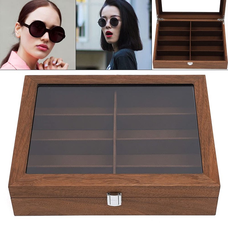 WANLECY Wooden Sunglasses Organizer for Men Women, Multiple Eyeglasses Eyewear