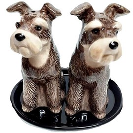 b2see Salt and Pepper Shaker Animal Schnauzer Dog Gift Set Ceramic 3-Piece Approx. 13 x 10 cm