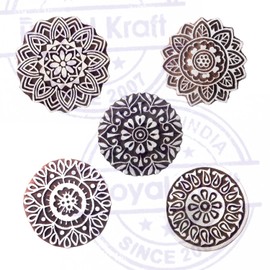 Royal Kraft Indian Designs Flowers and Mandala Wooden Stamp for Printing (Set of 5)