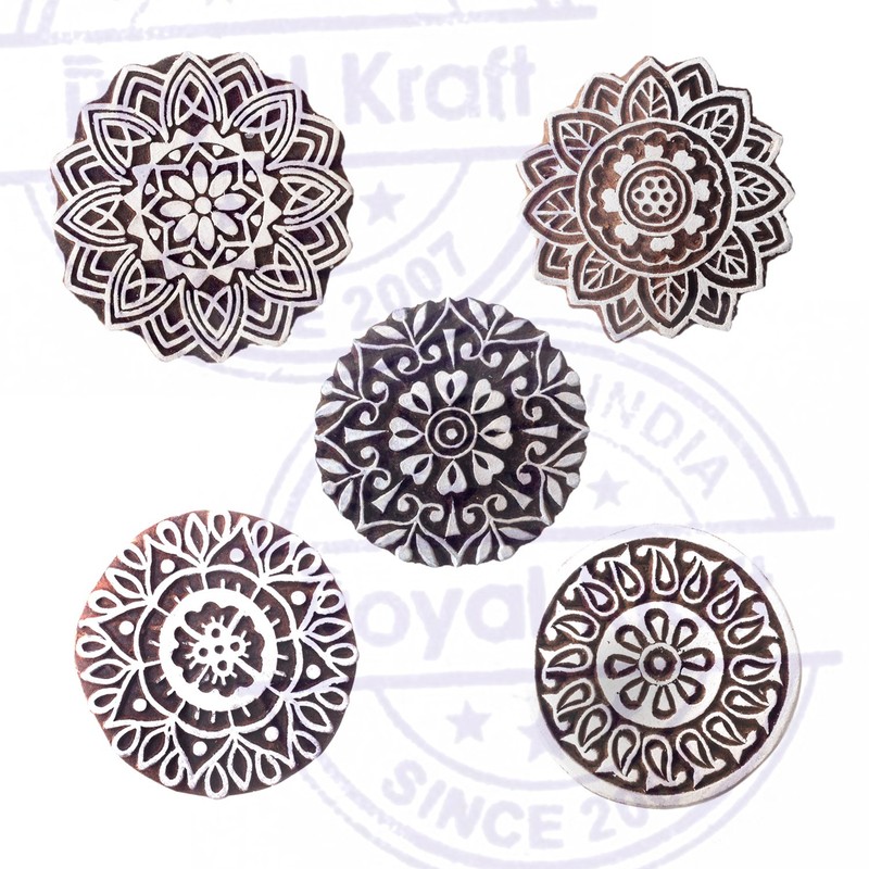 Royal Kraft Indian Designs Flowers and Mandala Wooden Stamp for