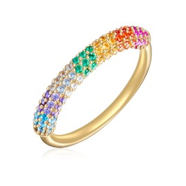 Glanzstücke München Women's Ring 925 Sterling Silver Yellow Gold-Plated with Colourful Zirconia - Band Ring Yellow Gold with Coloured Stones Silver Ring Multicoloured, Sterling Silver, Cubic Zirconia