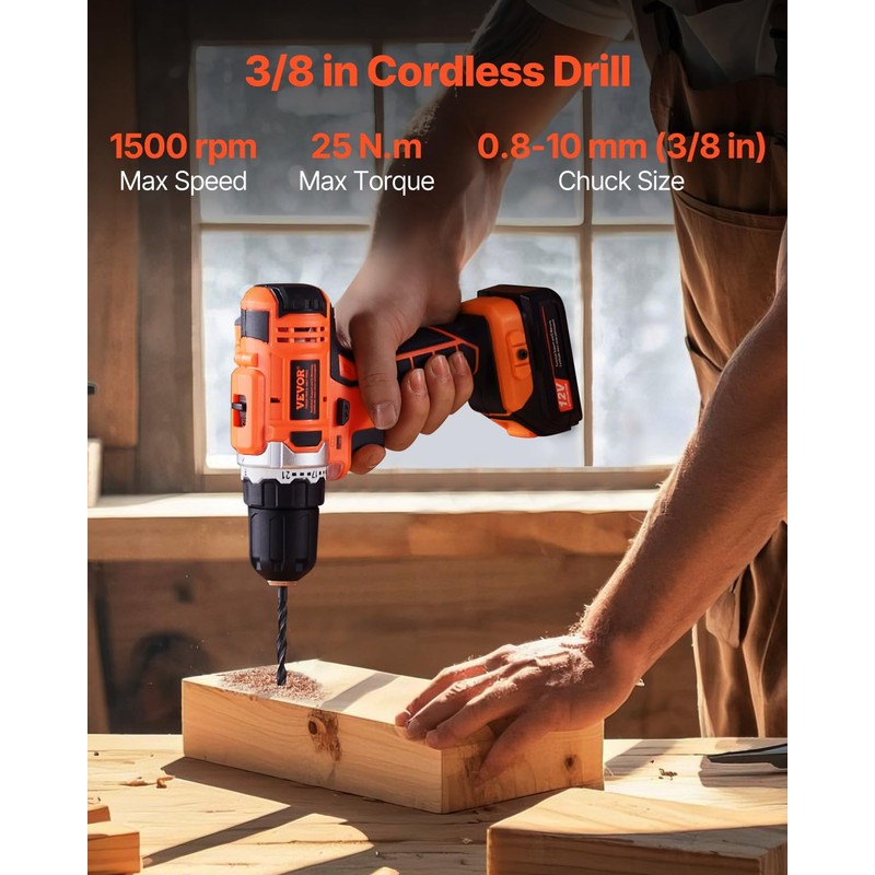 VEVOR Tool Combo Kit, 12V Max Cordless 2-Tool Combo Kit,