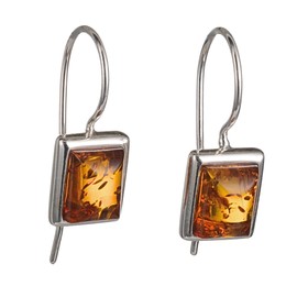 Amber Jewelry for Women - Sterling Silver and Baltic Amber Kidney Hook Honey Amber Rectangular Earrings, Gemstone Drop Earrings - Sterling Silver Jewelry Collection