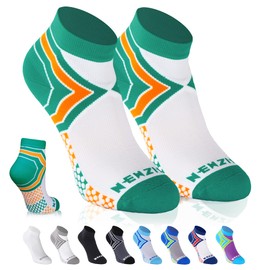 NEWZILL Low Cut Compression Socks - Unisex Running Socks with Embedded Frequency Technology for Heel, Ankle & Arch Support (Medium, Green/Orange)