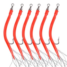Classic Striped Bass Tube Lures Trolling Tube Fishing Lures Cod Rig Tube Teasers with Stanless Steel Hooks Swivel for Offshore Trolling Bass Cod Big Game Fishing (Red-6pcs, 10/0)