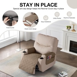 VANSOFY Recliner Chair Covers 100% Waterproof Seat Cover with Arm Reclining Cover Non-Slip Recliner Chair Covers Furniture Protector Washable Slipcover with Pocket for Pets, Dogs(Light Brown，22")