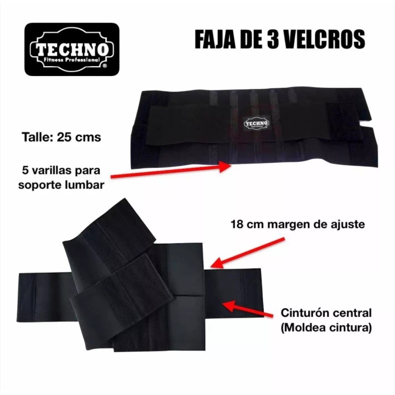 Techno Faja Tres Velcros + Vendas Para Rodillas Gym Pack