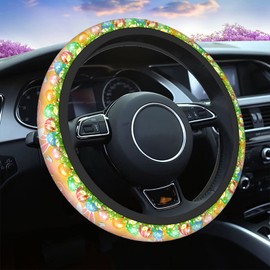 Swono Easter Steering Wheel Covers 15" Inch Cute Bunny Ears Easter Eggs Butterflies Universal Fit Most Car Sedans SUVs Comfort Grip Comfortable Neoprene Breathable Steering Wheel Protector