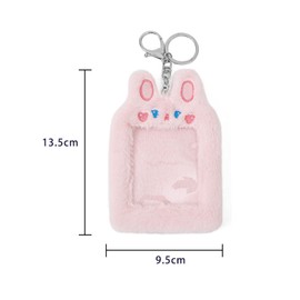 Plush ID Card Holder, Cartoon ID Card Case, Key Ring Holder, Photo Sleeves, Idol Photo Case, Protective Cover, Case for ID Card, Keys, Tickets, Playing Cards, Football Cards, Pink Rabbit