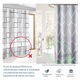 THE9SHOP Cortina De Baño Lavable 180x180cm, Impermeable, Con Ganchos