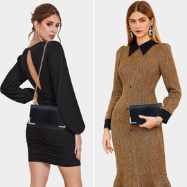 YYW Women's Evening Clutch Bag Chain Soft PU Leather Purse Handbag with Detachable Chain Strap, Ladies Shoulder Crossbody Bag for Wedding Cocktail Party (Black)