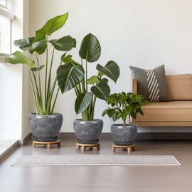 EPFamily Ceramic Planters - 10 Inch 8 Inch 6 Inch Round Decorative Plant Pots with Drainage Holes and Saucers for Indoor Outdoor Flower, Room Home Apartment Decor, Gift for Women Men, Set of 3, Grey