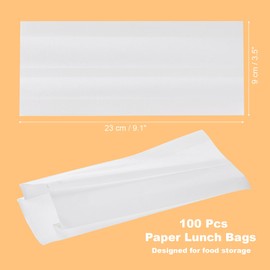 uxcell 100Pcs White Kraft Paper Sandwich Bags, 9.1 x 3.5 Inch Greaseproof Paper Cookie Bags Paper Snack Bags Lunch Bags for Home Bakery Shop Bread
