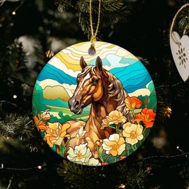 Horse Christmas Ornament 2024 | Horse Sunflower Ornament, Stained Glass Effect, Horse Stained Suncatcher Christmas Tree Ornament, Horse Lover Ornament, Equestrian (Wild Horse)