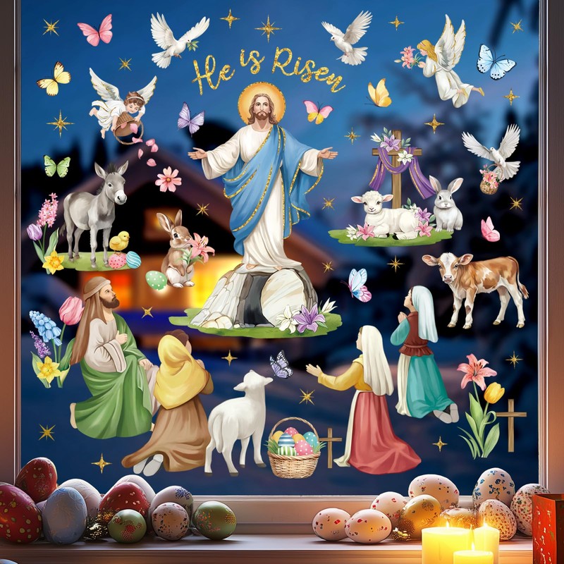 decalmile He is Risen Easter Double Sided Window Clings Christian