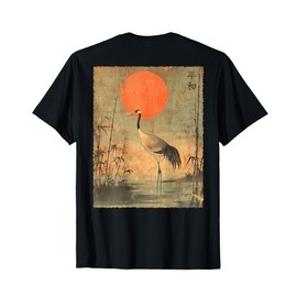 Vintage Crane and Red Sun Vintage Japanese Woodblock Art T-Shirt