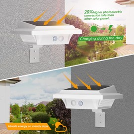 KEENZO Solar Outdoor Lights - Gutter Lights with Motion Sensor, Solar-Powered LED Wall/Fence/Step/Deck Lights with 25 LED, Outdoor Waterproof Lighting for Garden,Patio,Backyard,Pathway and Eaves Wall