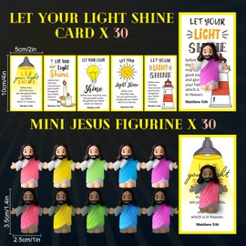 CroBlissful 30 Sets Mini Jesus Figurines Glow in The Dark with Let Your Light Shine Cards Luminous Religious Toys Little Figures to Hide Seek Sunday School Religious Party Favors(Open Your Arms)
