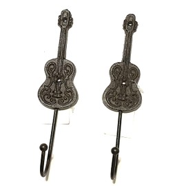 SUREG Guitar Shaped Cast Iron Rustic Wall Hooks Set of 2