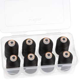New brothread 8 Black Polyester Sewing Machine Embroidery Thread Set #50 1000M (1100Y) Each Spool Embroidery Sewing Thread with Clear Plastic Storage Box for Embroidery Sewing Machine