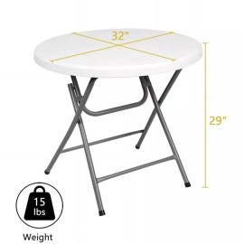 Unbranded Portable White Folding Table Circular Durable Sturdy Camping Dining Furniture